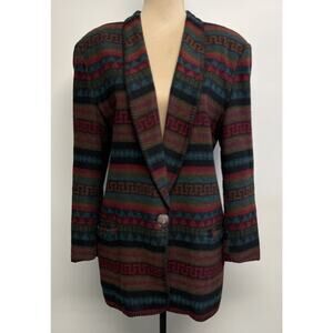 Vintage Southwestern Western Boho Wool Blend Blazer Womens Medium Aztec Navajo